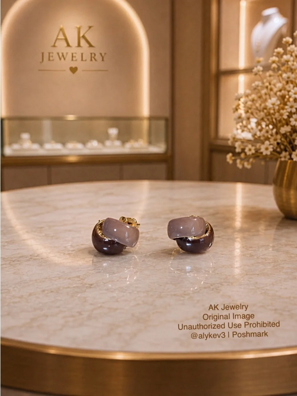 💎 Luxury Sculptural Two-Tone Enamel Hoop Earrings – Mocha & Taupe | AK Jewelry™
